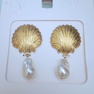 Zara Gold Shell Earrings with Pearl Drops